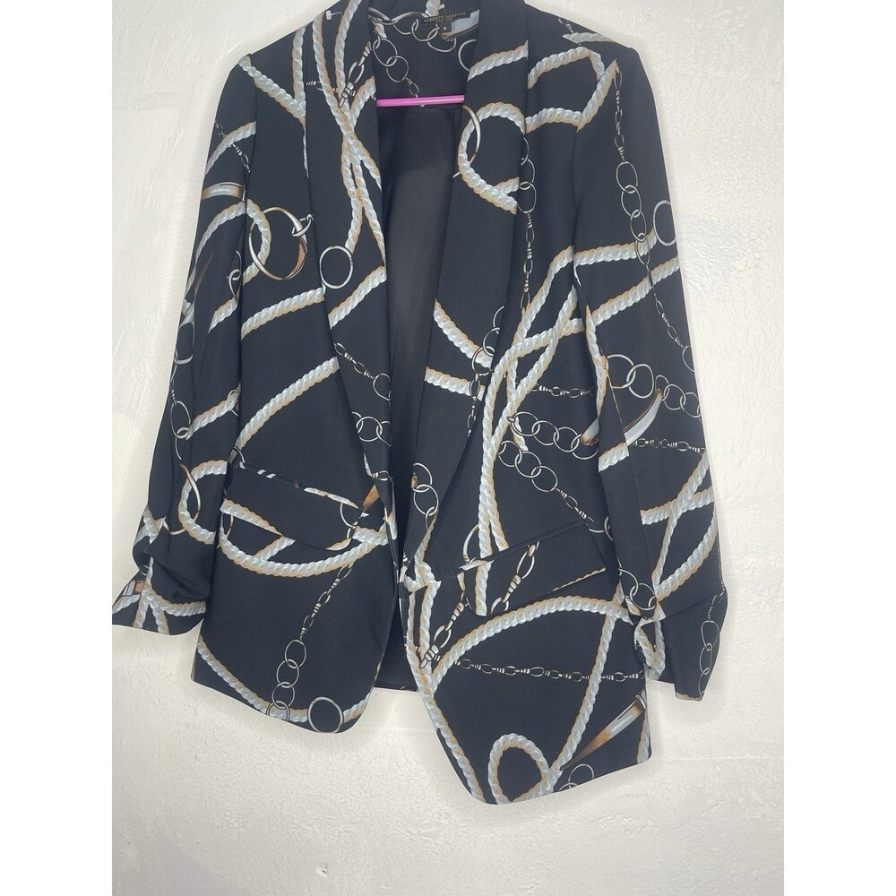Alberto Makali Women’s Black Chain Print Open Front Blazer Stretch Career Statem - Picture 10 of 12